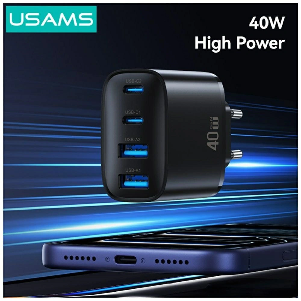 Síťová nabíječka USAMS T70 40W  2xUSB-A / 2xUSB-C black
