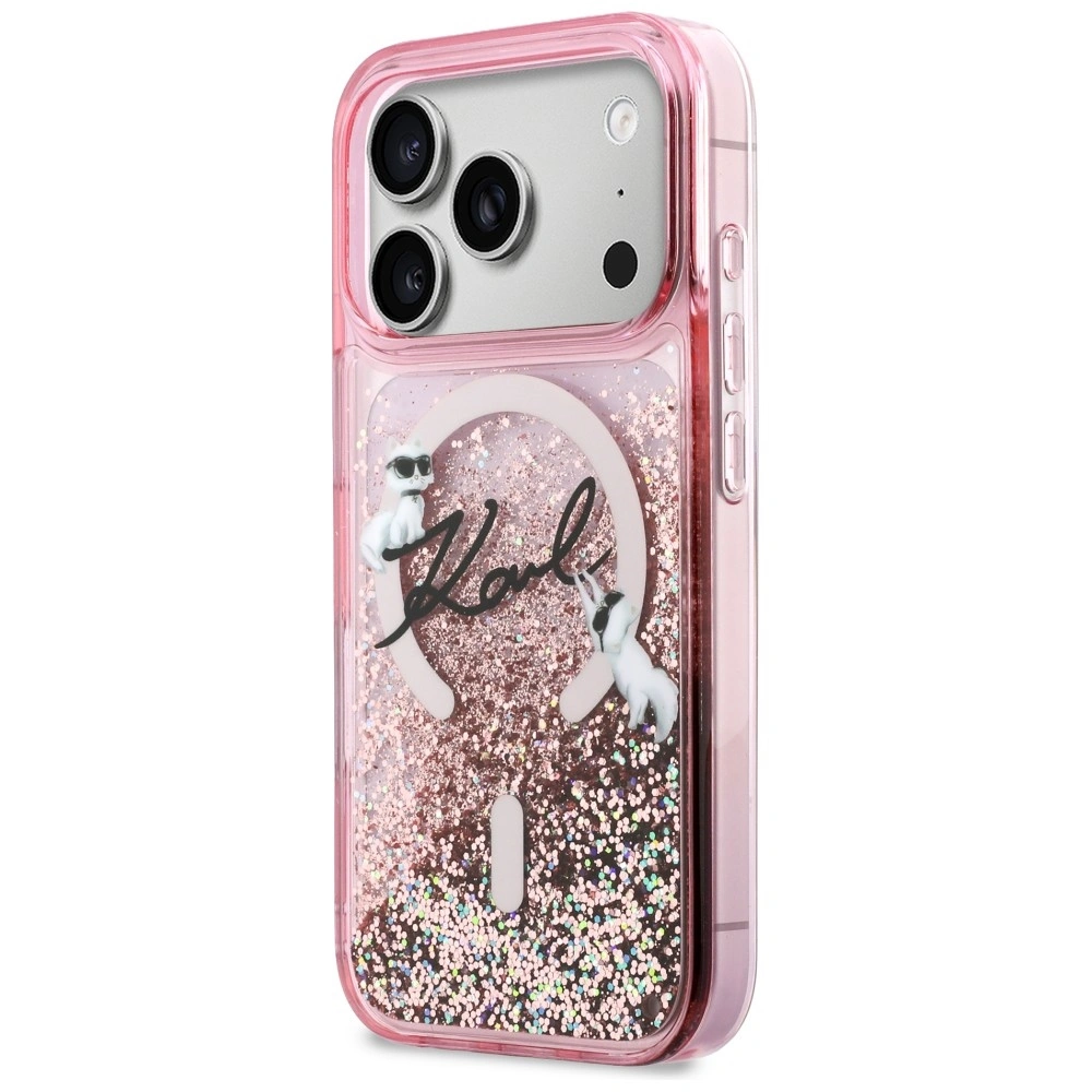 Kryt Karl Lagerfeld Liquid Glitter Karl Script Logo MagSafe Apple iPhone 17 Pro pink