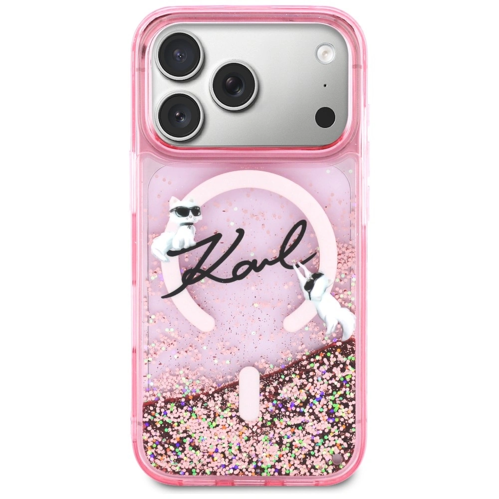 Kryt Karl Lagerfeld Liquid Glitter Karl Script Logo MagSafe Apple iPhone 17 Pro pink