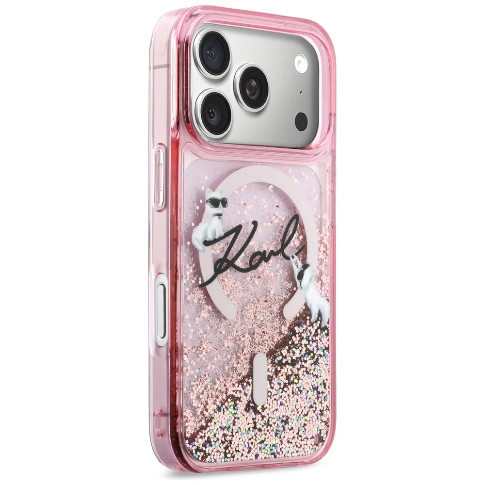 Kryt Karl Lagerfeld Liquid Glitter Karl Script Logo MagSafe Apple iPhone 17 Pro pink