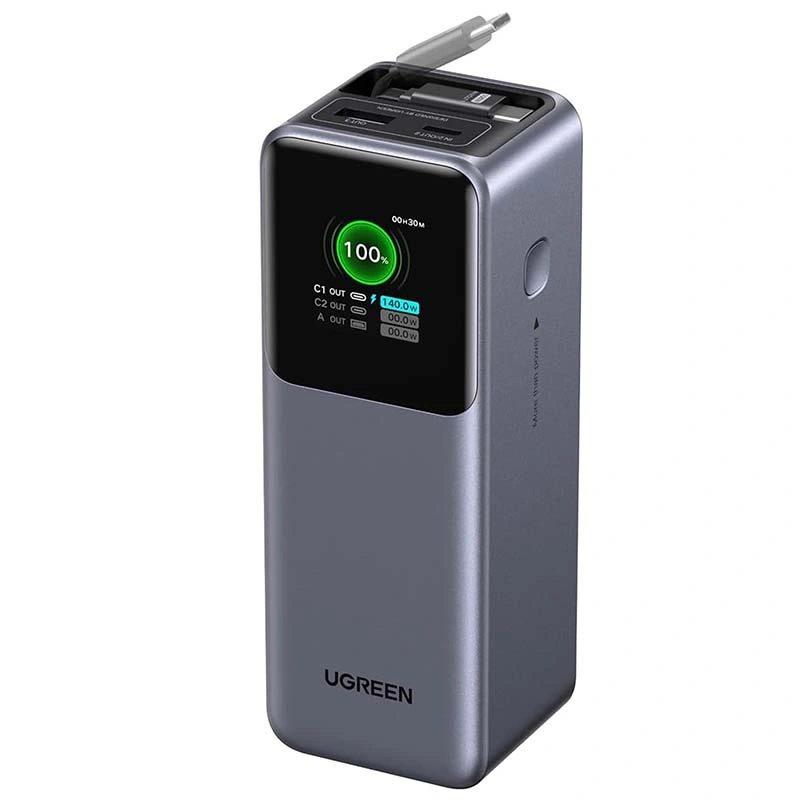 UGREEN PB726 Powerbank 20000mAh 165W USB-A + USB-C with built-in Cable (Gray)