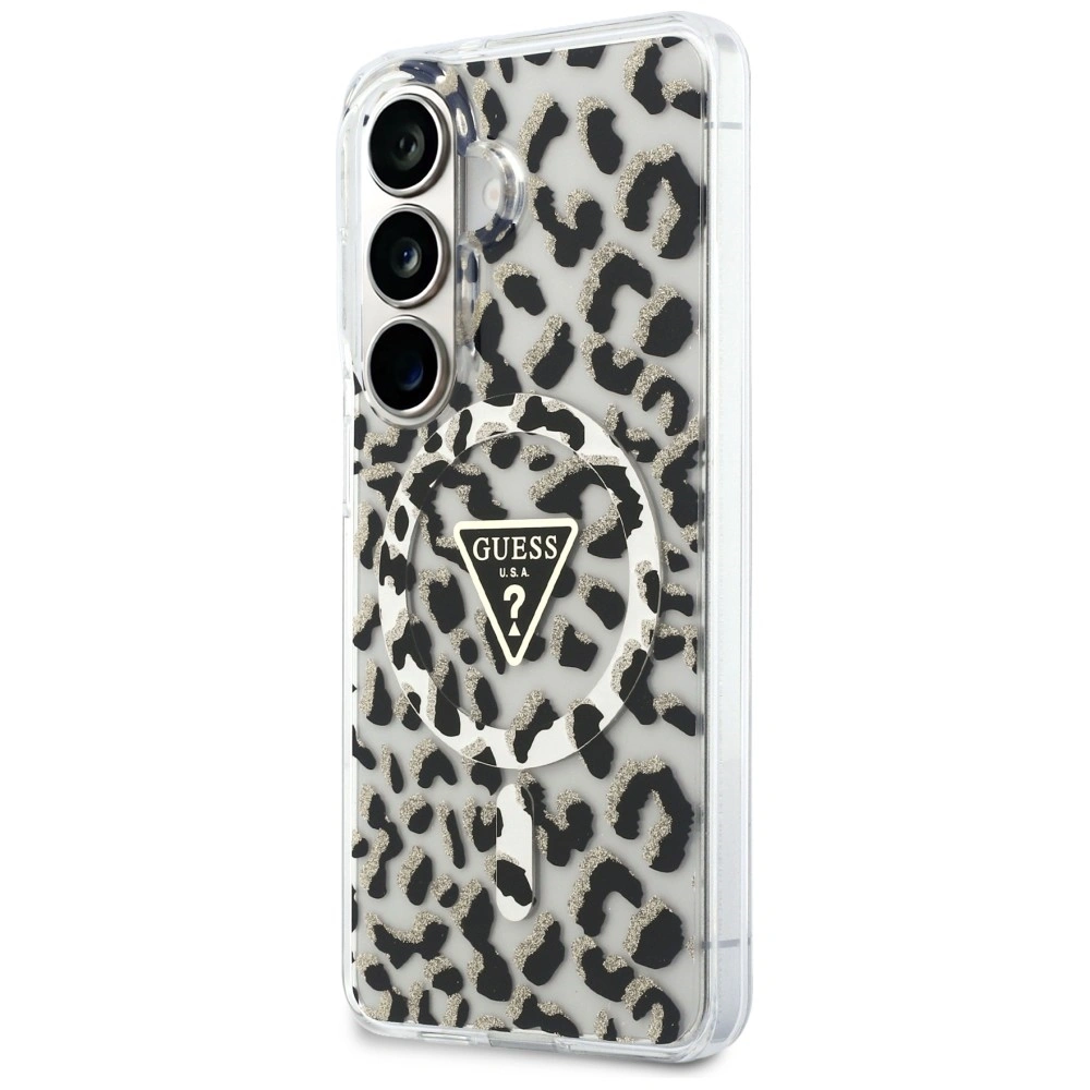 Kryt Guess IML Leopard Print Triangle MagSafe Samsung Galaxy S26 black