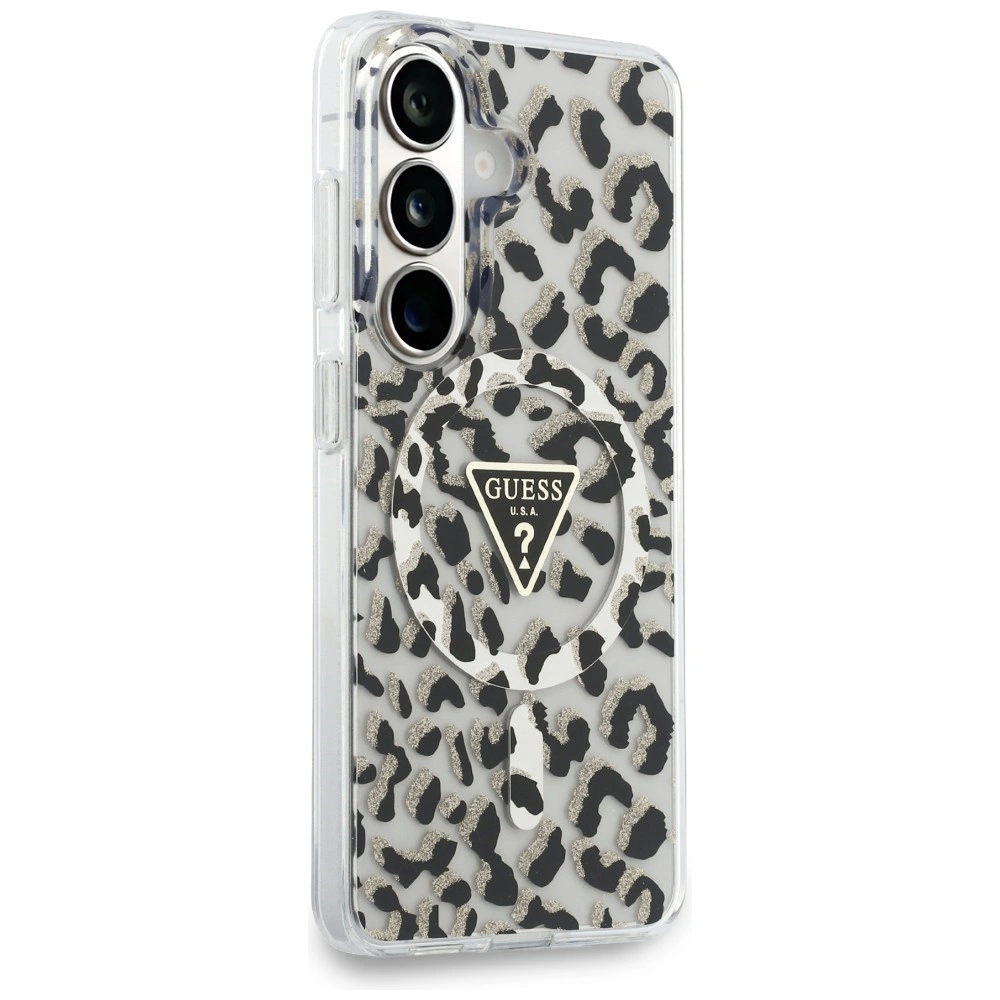 Kryt Guess IML Leopard Print Triangle MagSafe Samsung Galaxy S26 black