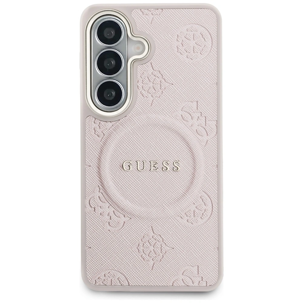 Kryt Guess Saffiano Peony Embossed Ring MagSafe Samsung Galaxy S26 pink