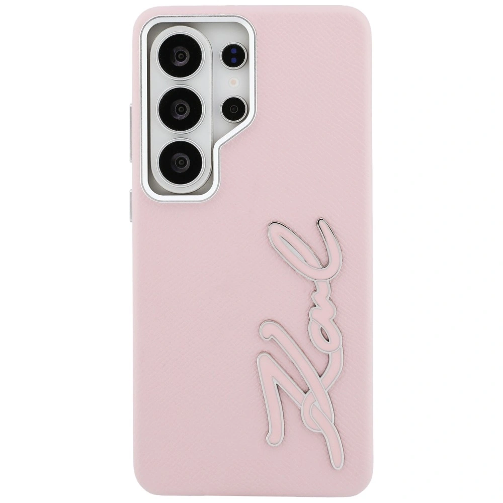 Kryt Karl Lagerfeld Grained Signature Metal Resin Logo Samsung Galaxy S26 Ultra pink