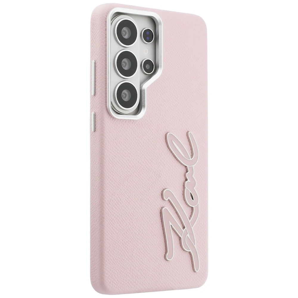 Kryt Karl Lagerfeld Grained Signature Metal Resin Logo Samsung Galaxy S26 Ultra pink