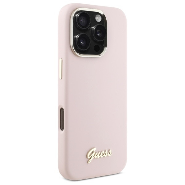 Kryt Guess Apple iPhone 16 Pro Max hardcase Silicone Script Metal Logo & Frame pink