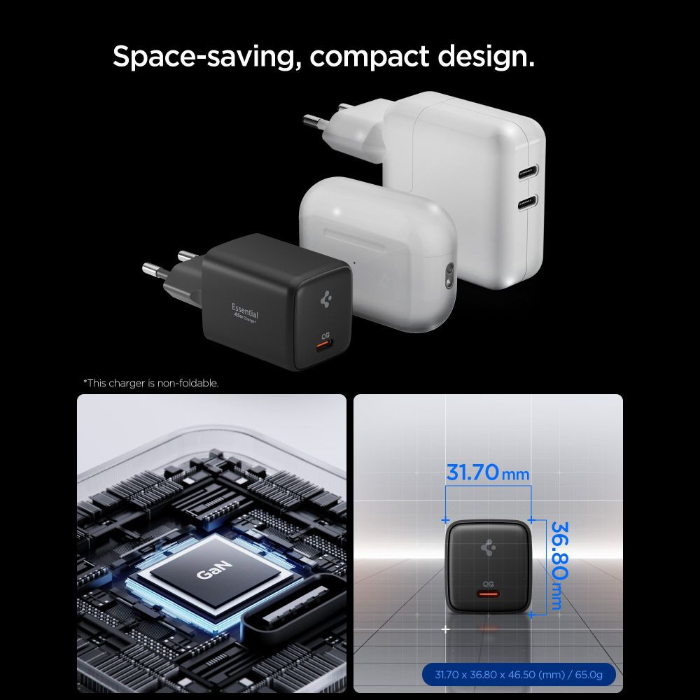 Síťová nabíječka Spigen EE451EU Essential 1-port USB-C Network Charger 45W + USB-C Cable Black