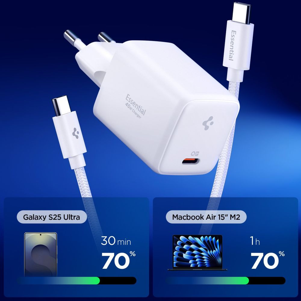 Síťová nabíječka Spigen EE451EU Essential 1-port USB-C Network Charger 45W + USB-C Cable White