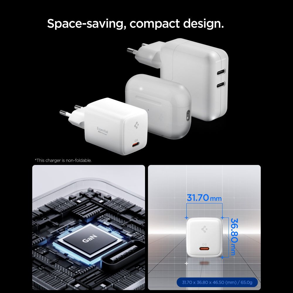 Síťová nabíječka Spigen EE451EU Essential 1-port USB-C Network Charger 45W + USB-C Cable White