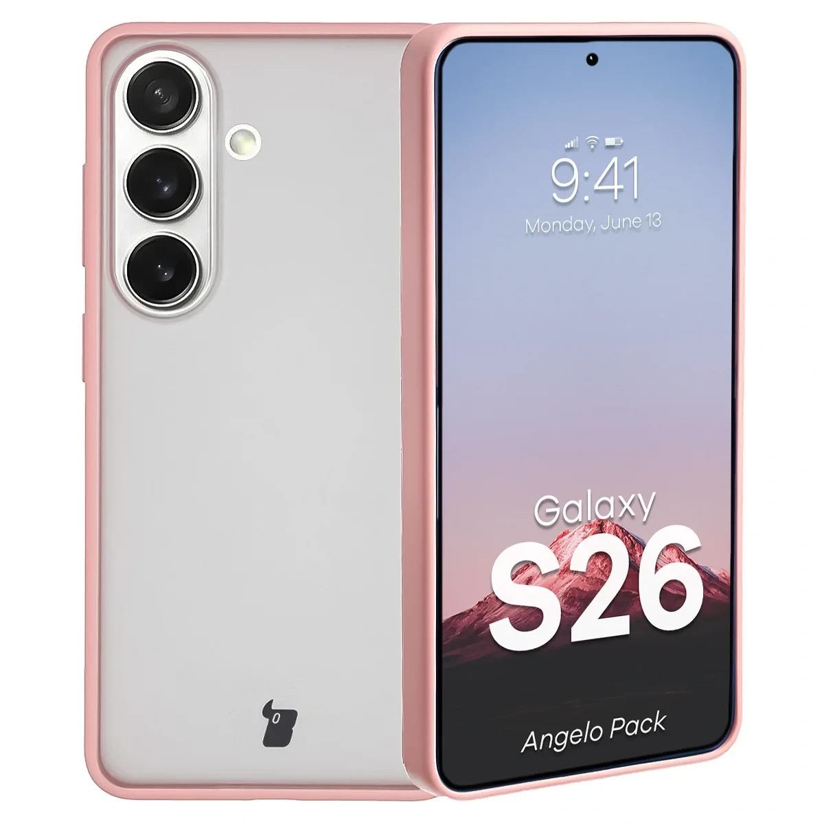 Kryt Bizon Angelo Pack Samsung Galaxy S26, smoky with a light pink frame