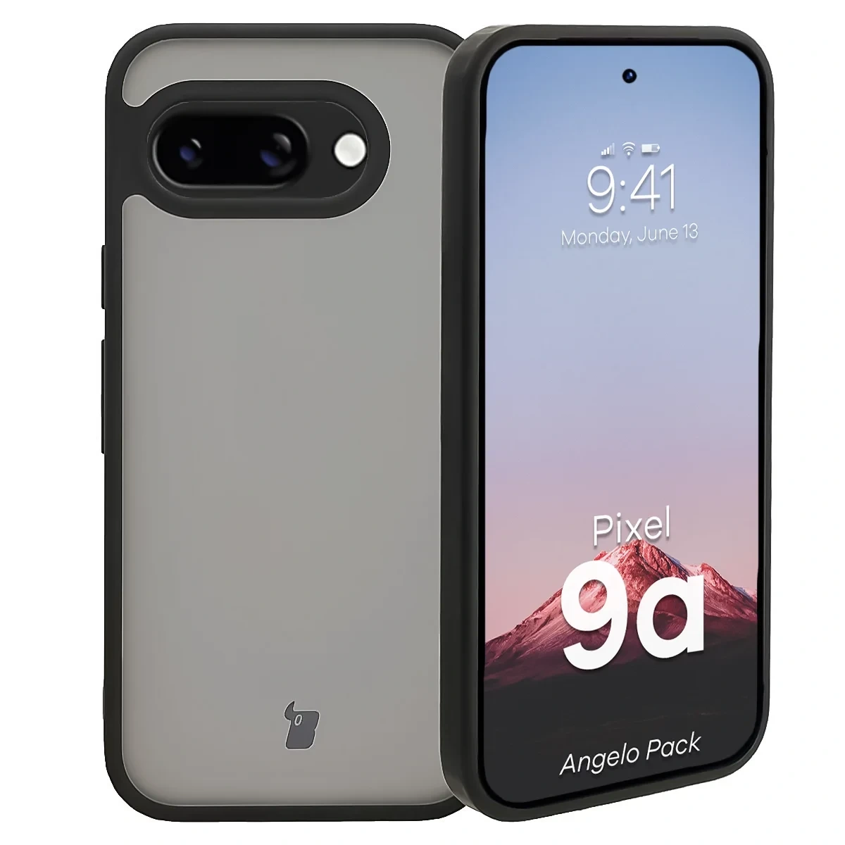 Kryt Bizon Angelo Pack Google Pixel 9a, smoked with a black frame