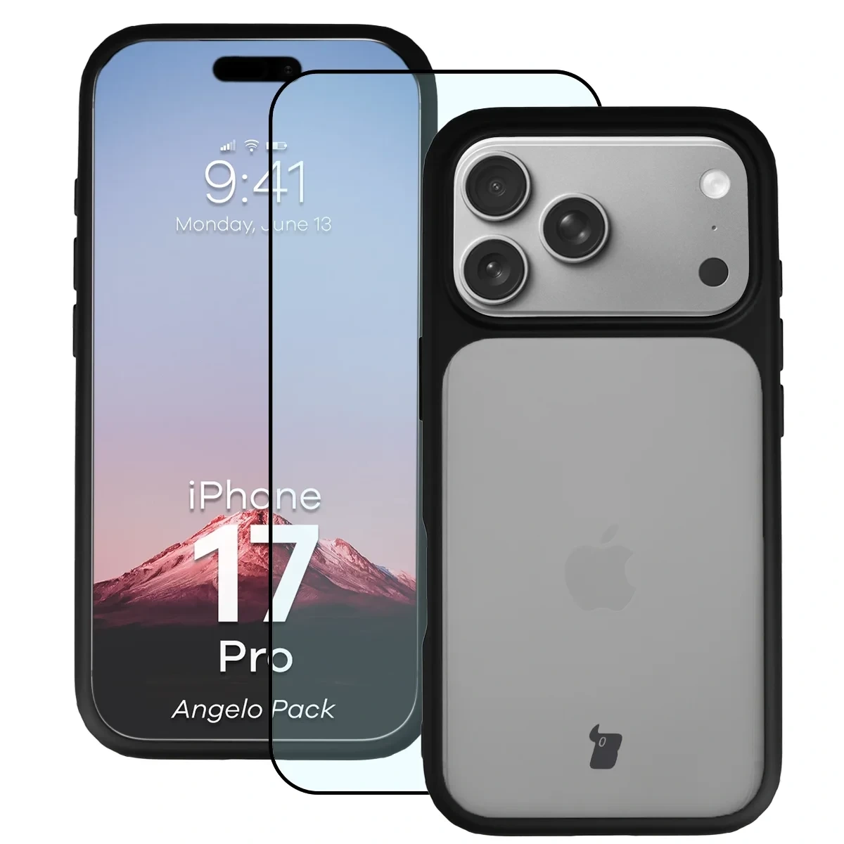 Kryt Bizon Angelo Pack Apple iPhone 17 Pro, smoked with a black frame