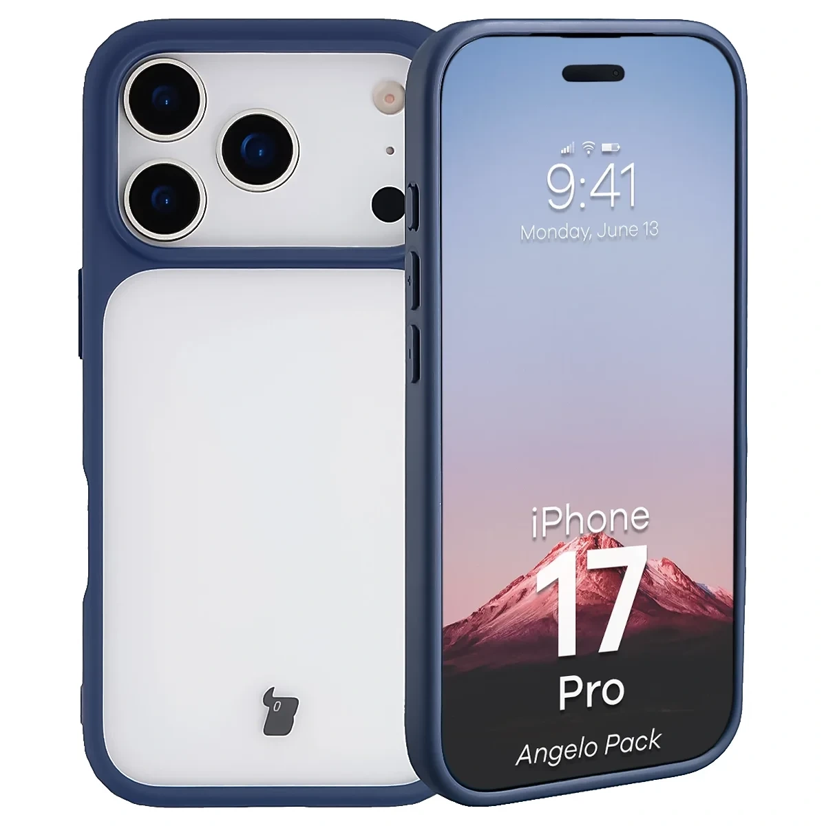 Kryt Bizon Angelo Pack Apple iPhone 17 Pro, smoked with a blue frame