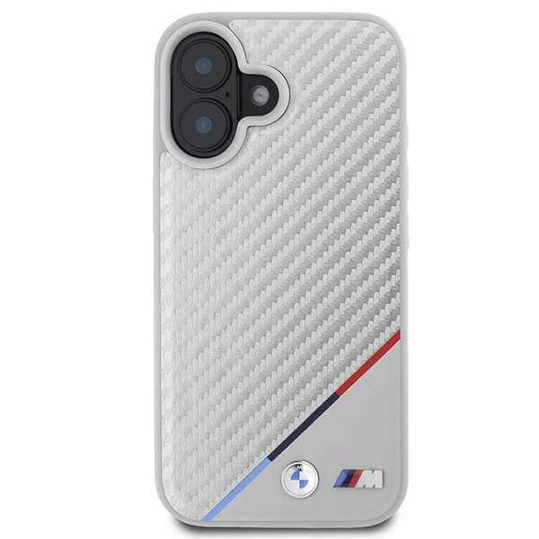 Kryt BMW Apple iPhone 16 hardcase M Carbon Tricolor Line MagSafe grey