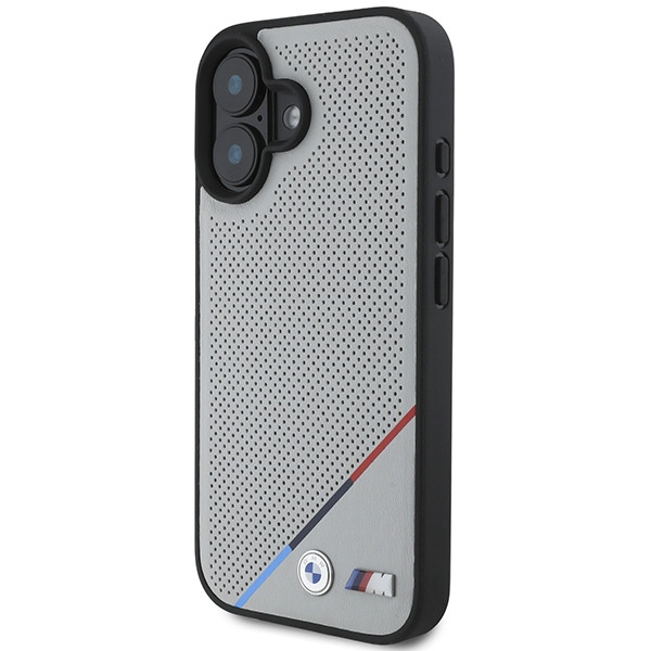 Kryt BMW Apple iPhone 16 hardcase M Perforated Tricolor Line MagSafe grey
