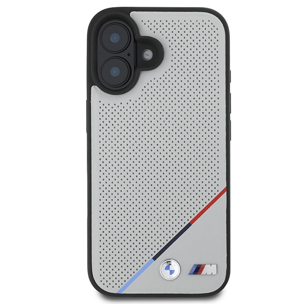 Kryt BMW Apple iPhone 16 hardcase M Perforated Tricolor Line MagSafe grey