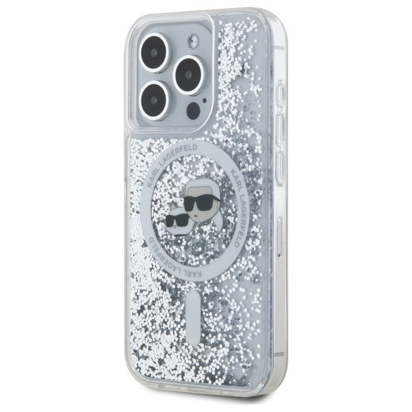 Kryt Karl Lagerfeld Apple iPhone 15 Pro hardcase Liquid Glitter Karl&Choupette Head MagSafe transparent