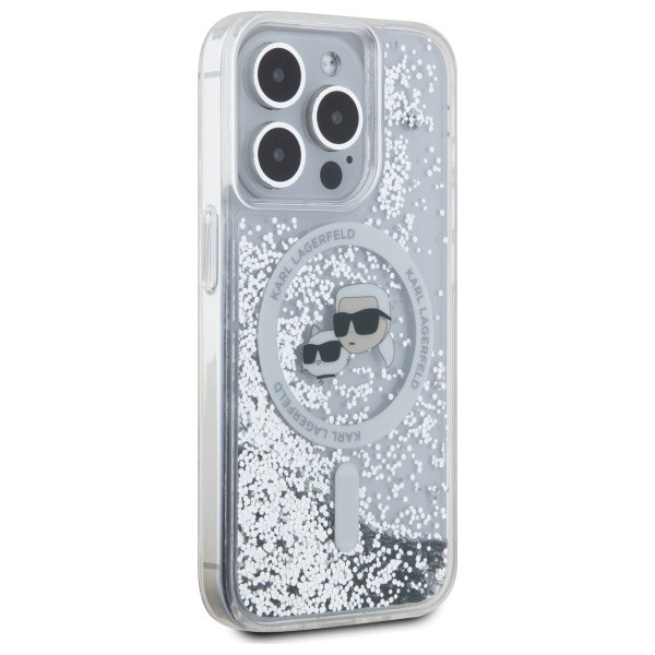Kryt Karl Lagerfeld Apple iPhone 15 Pro hardcase Liquid Glitter Karl&Choupette Head MagSafe transparent