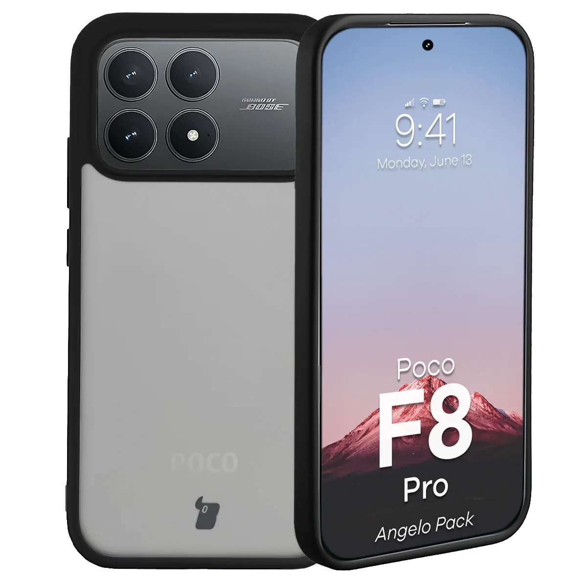 Kryt Bizon Angelo Pack Xiaomi POCO F8 Pro, smoked with a black frame