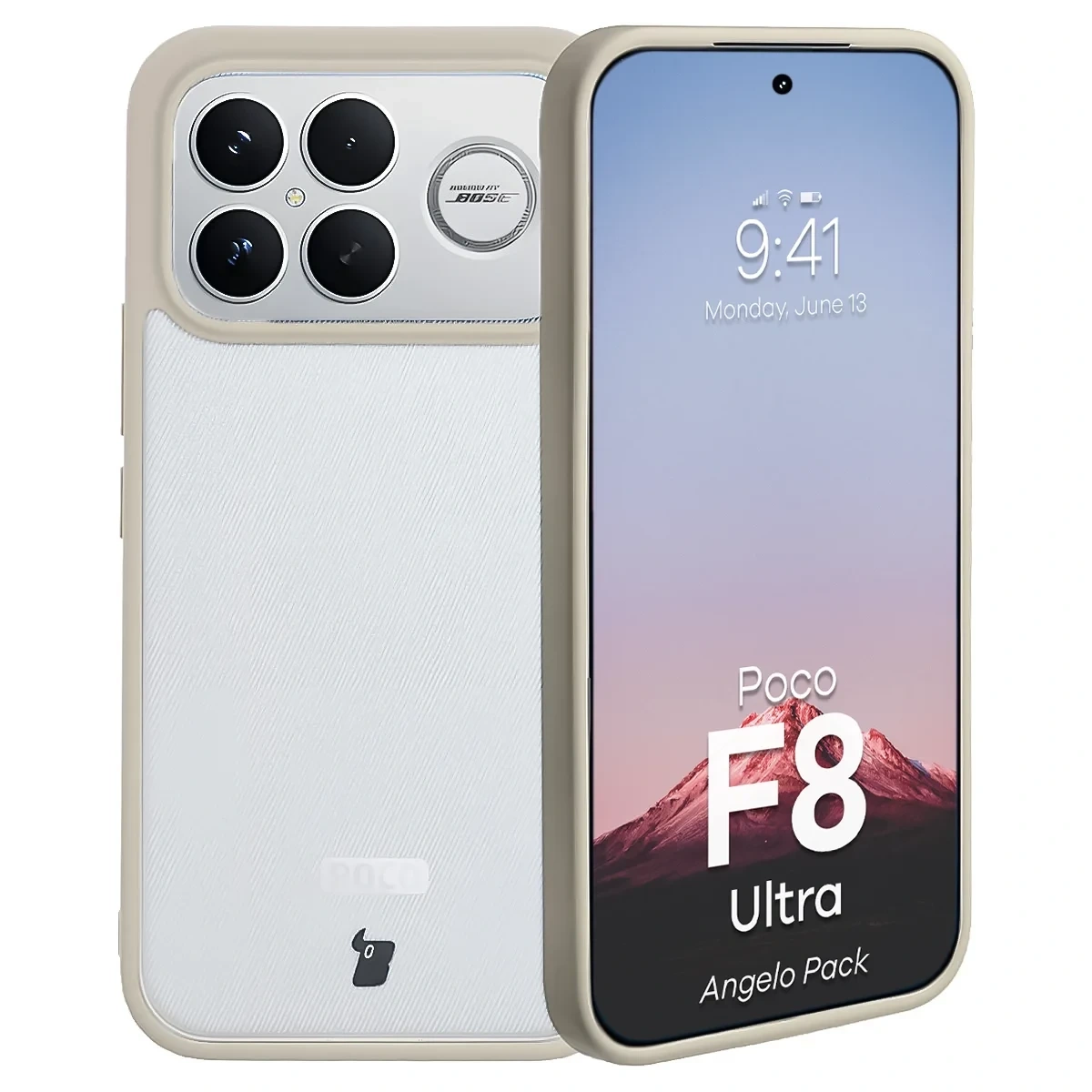 Kryt Bizon Angelo Pack Xiaomi POCO F8 Ultra, smoked with a beige frame