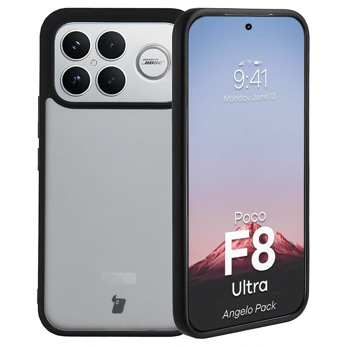 Kryt Bizon Angelo Pack Xiaomi POCO F8 Ultra, smoked with a black frame