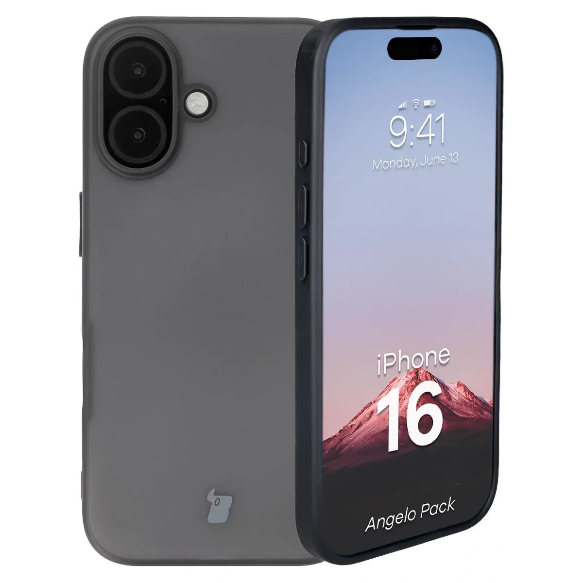 Kryt Bizon Angelo Pack Apple iPhone 16, smoked with a black frame