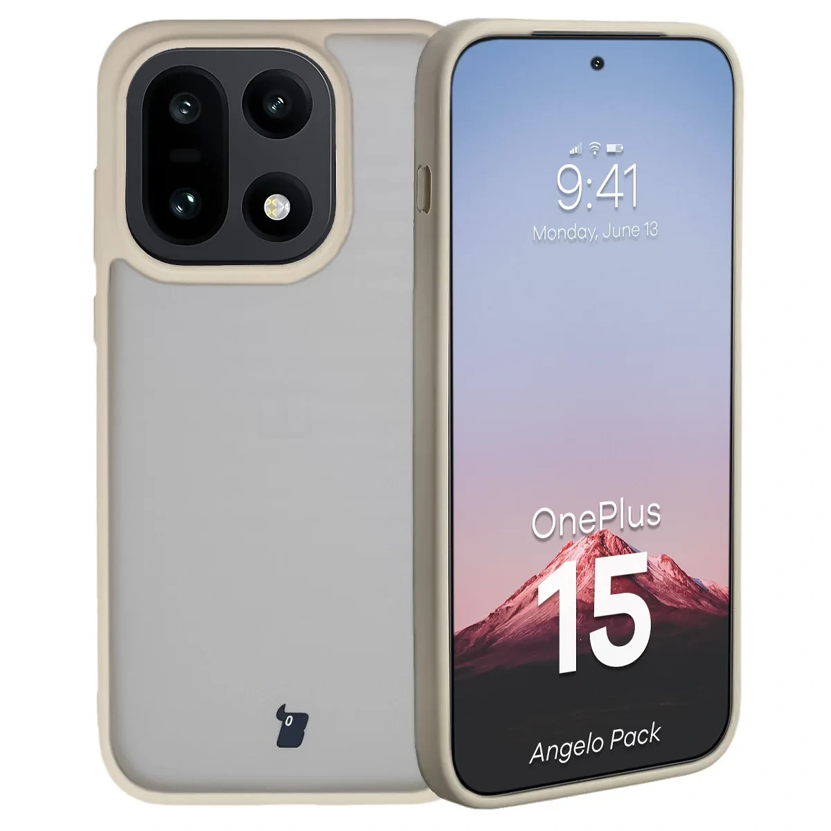 Kryt Bizon Angelo Pack OnePlus 15, smoky with a beige frame