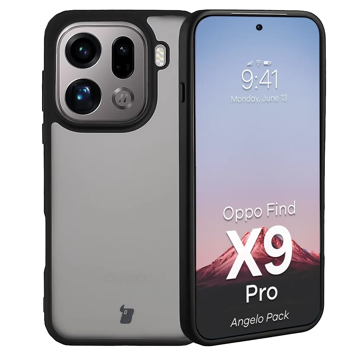 Kryt Bizon Angelo Pack case + tempered glass for Oppo Find X9 Pro, smoked with black frame
