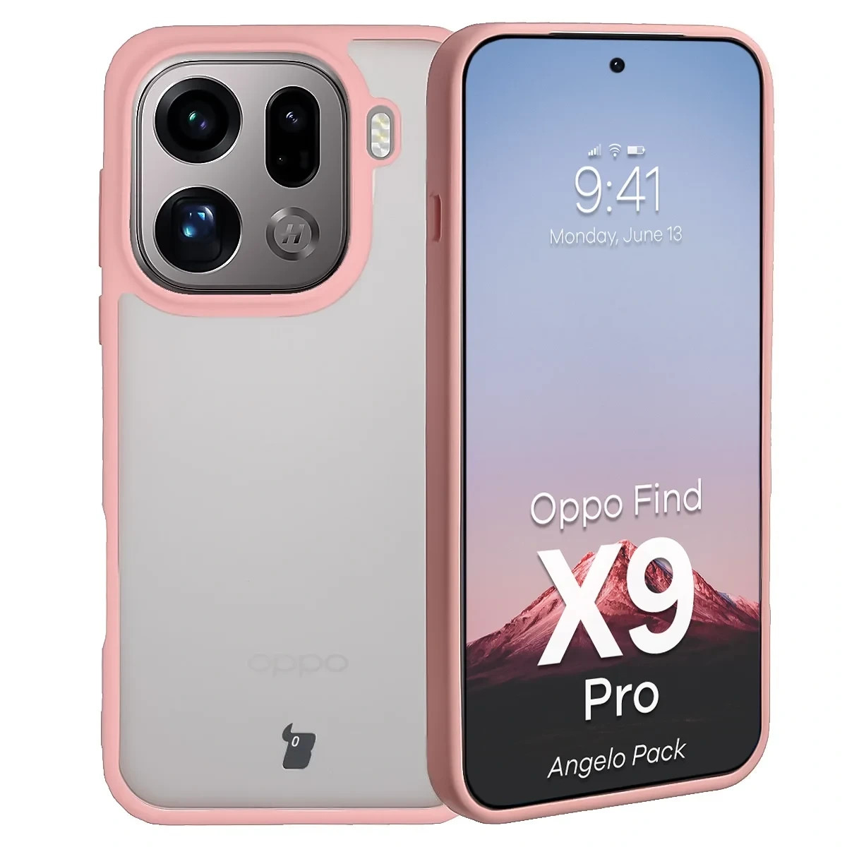 Kryt Bizon Angelo Pack case + tempered glass for Oppo Find X9 Pro, smoked with light pink frame