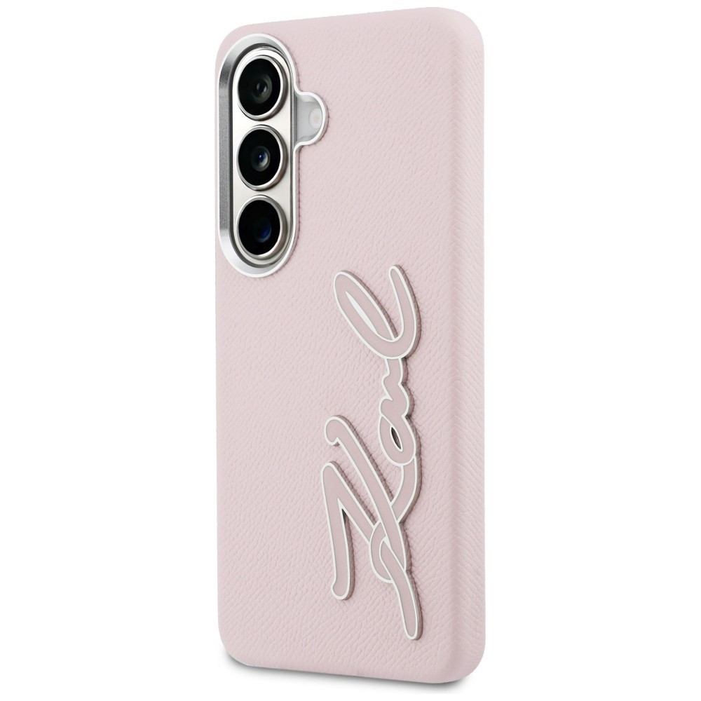 Kryt Karl Lagerfeld Grained Signature Metal Resin Logo Samsung Galaxy S26 pink