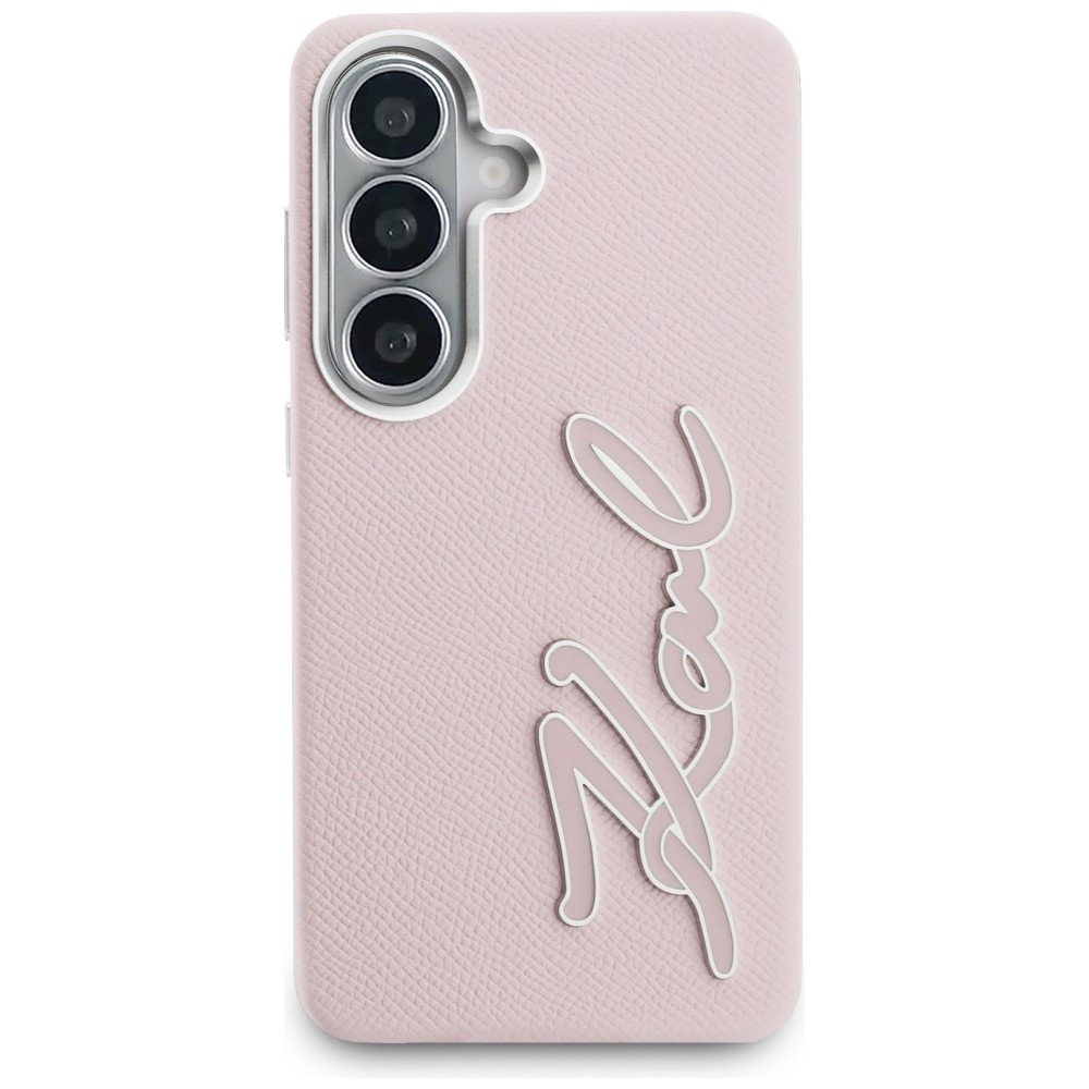 Kryt Karl Lagerfeld Grained Signature Metal Resin Logo Samsung Galaxy S26 pink