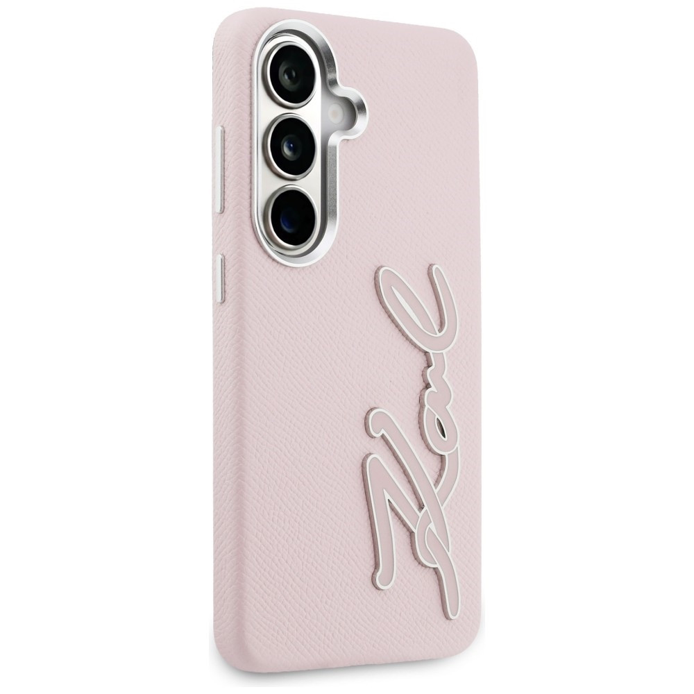 Kryt Karl Lagerfeld Grained Signature Metal Resin Logo Samsung Galaxy S26 pink