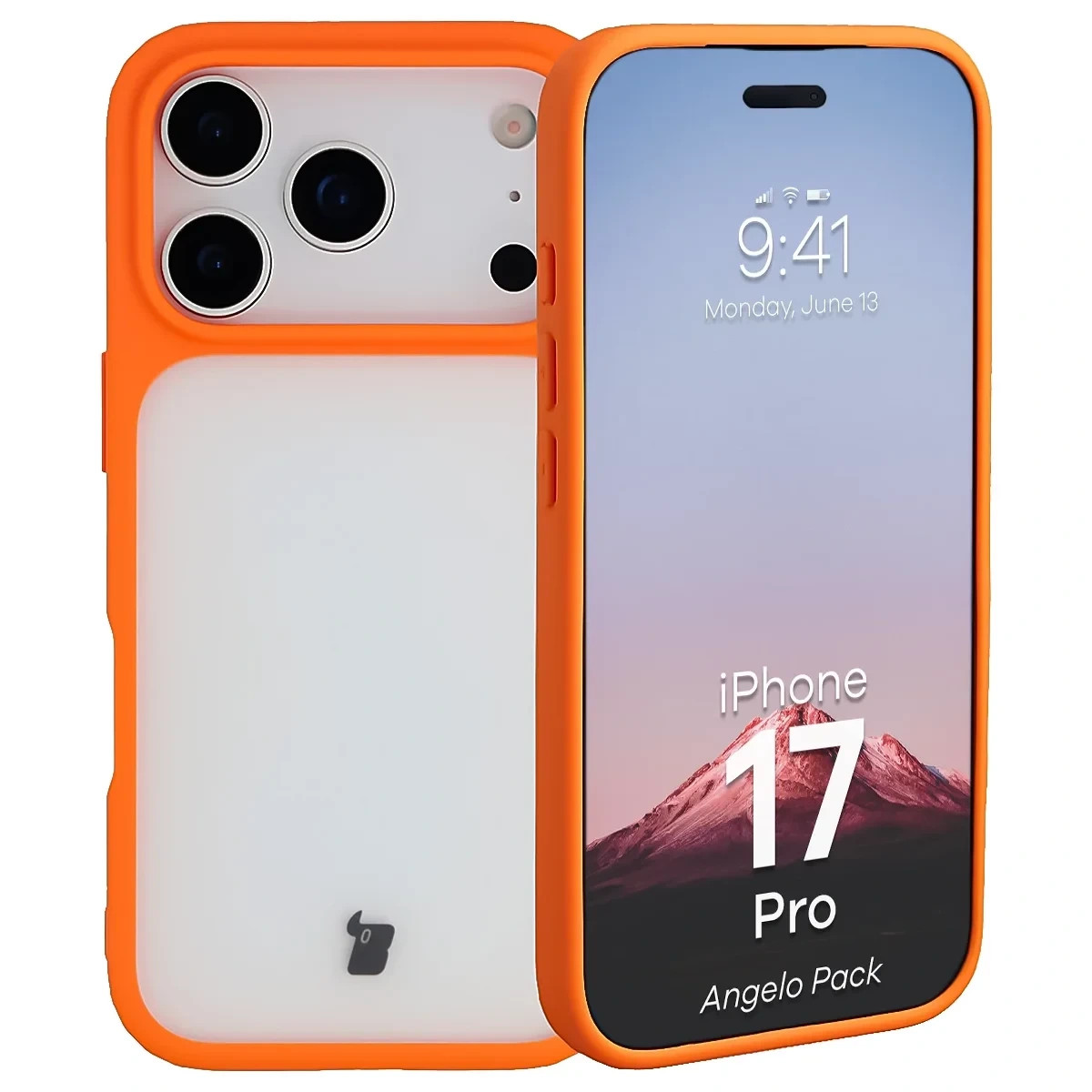 Kryt Bizon Angelo Pack Apple iPhone 17 Pro, smoky with an orange frame