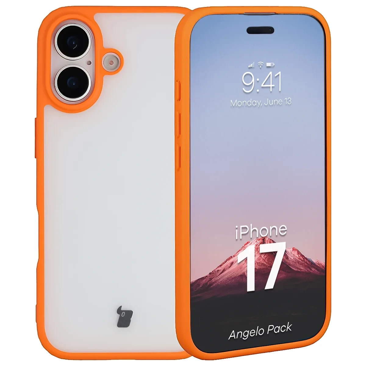 Kryt Bizon Angelo Pack Apple iPhone 17, smoky with an orange frame