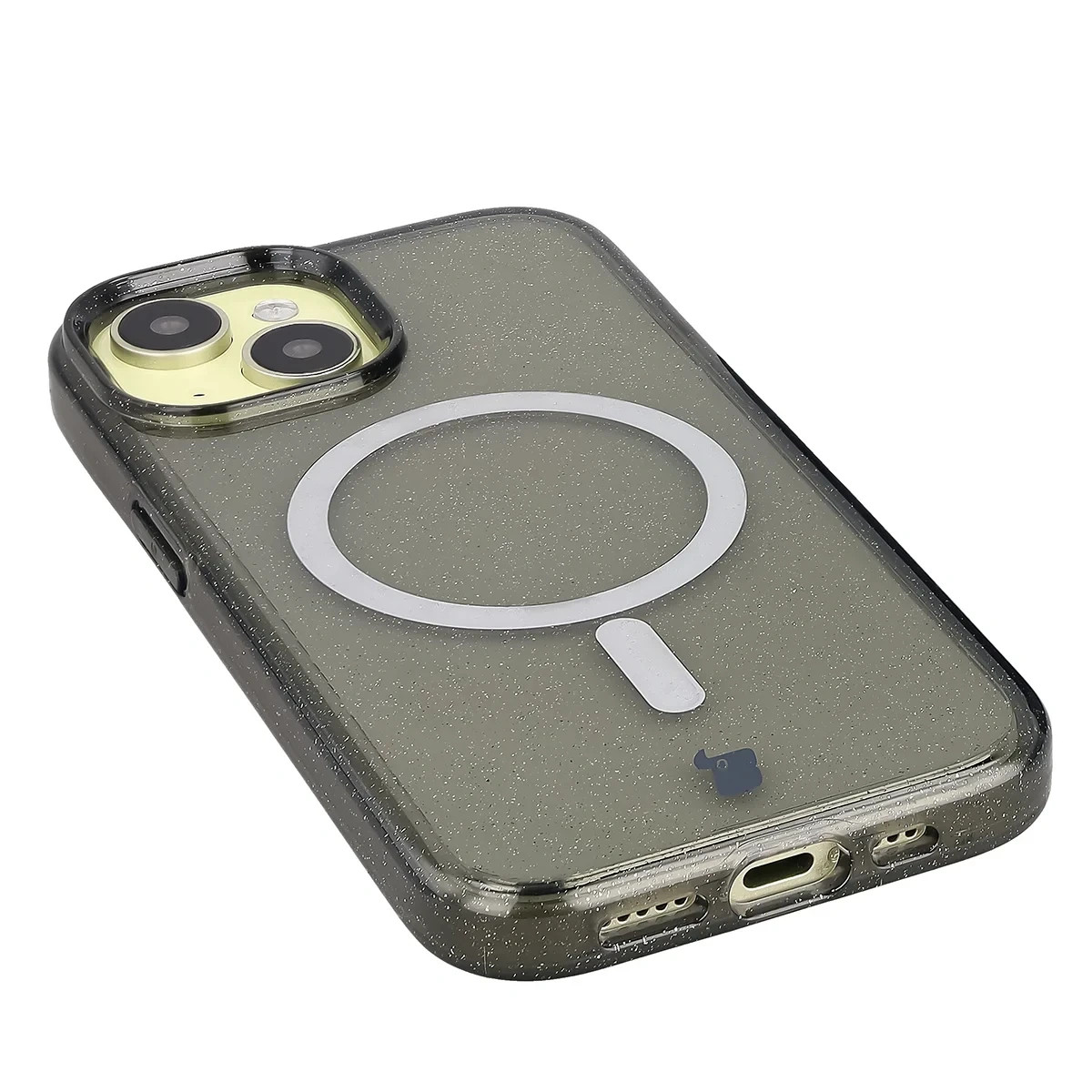 Kryt Bizon Case SparklO Magnetic Apple iPhone 15, transparent-black with glitter
