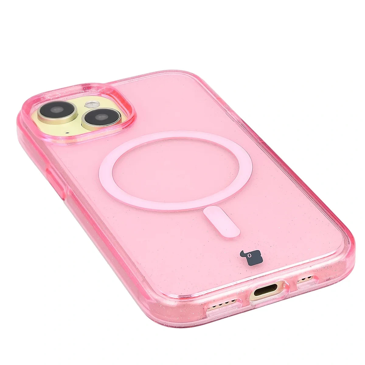 Kryt Bizon Case SparklO Magnetic Apple iPhone 15, transparent-pink with glitter