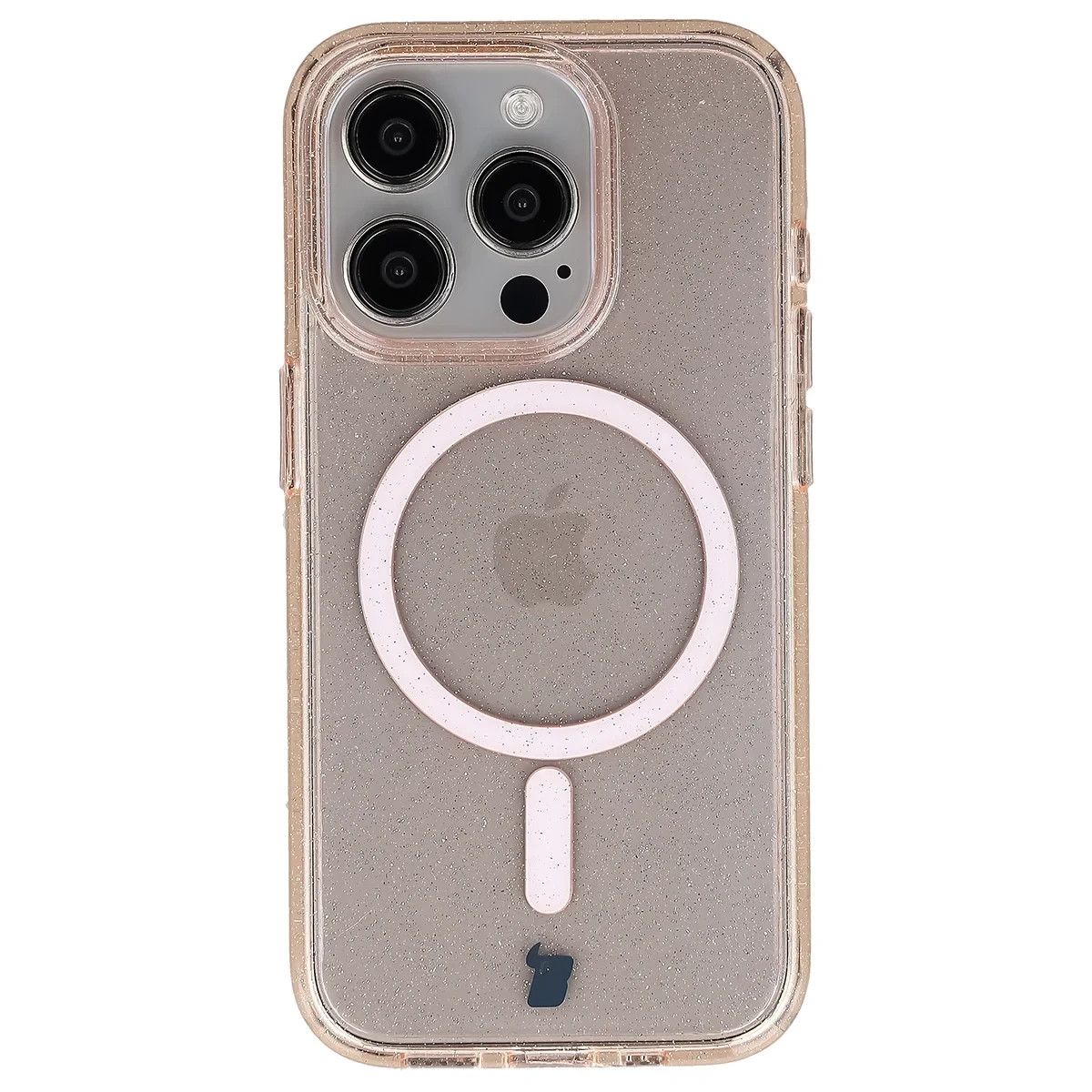 Kryt Bizon Case SparklO Magnetic Apple iPhone 15 Pro, translucent-orange with glitter