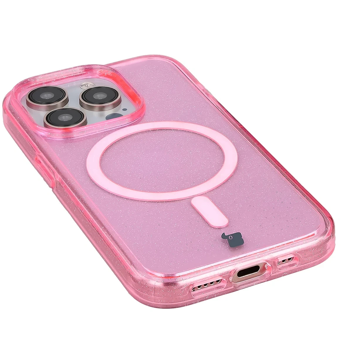 Kryt Bizon Case SparklO Magnetic Apple iPhone 15 Pro, translucent-pink with glitter