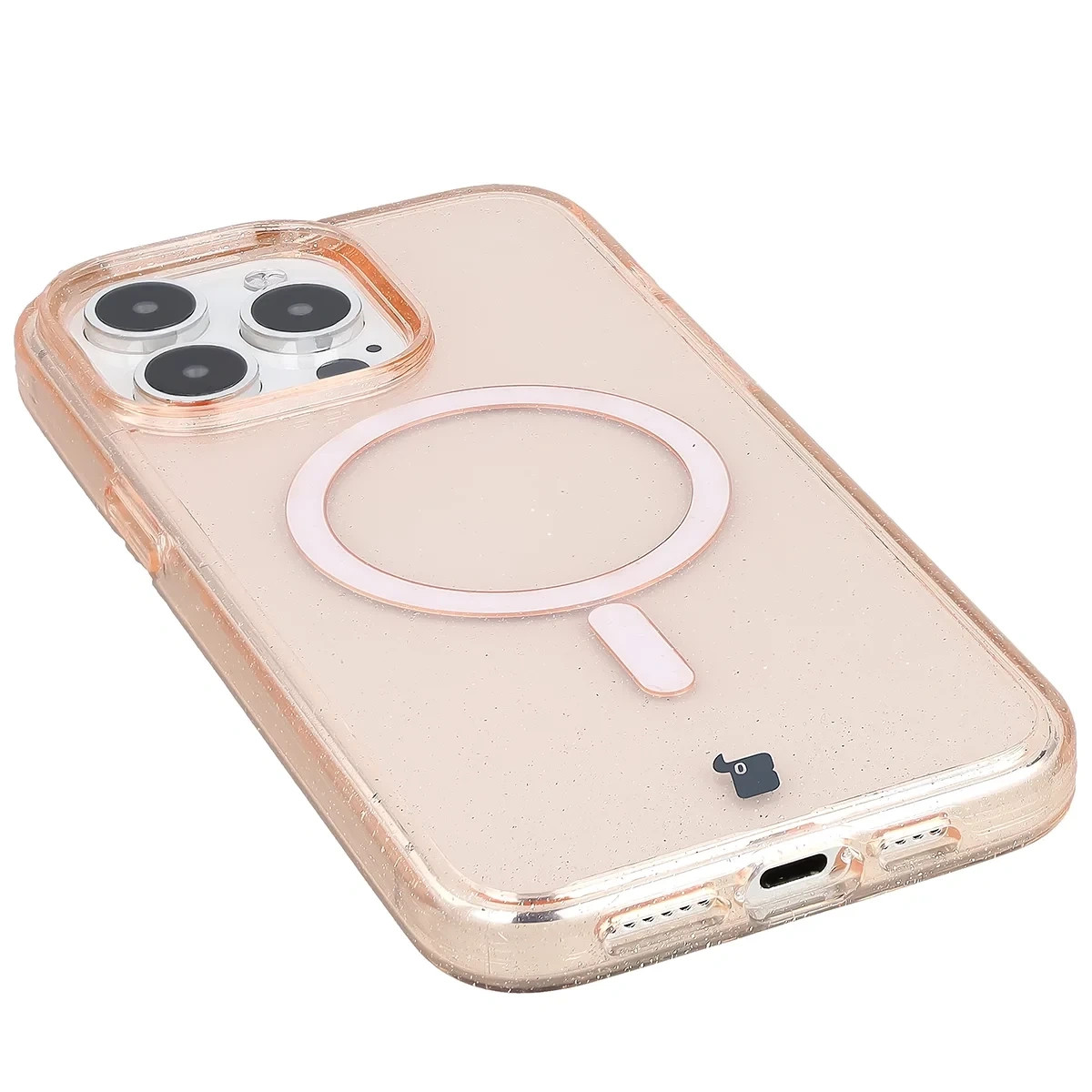 Kryt Bizon Case SparklO Magnetic Apple iPhone 15 Pro Max, translucent orange with glitter