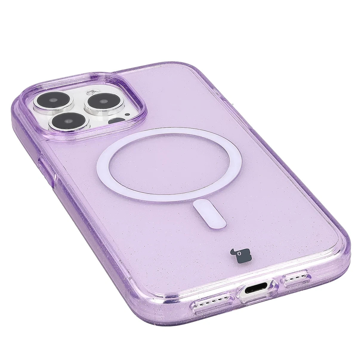 Kryt Bizon Case SparklO Magnetic Apple iPhone 15 Pro Max, transparent purple with glitter