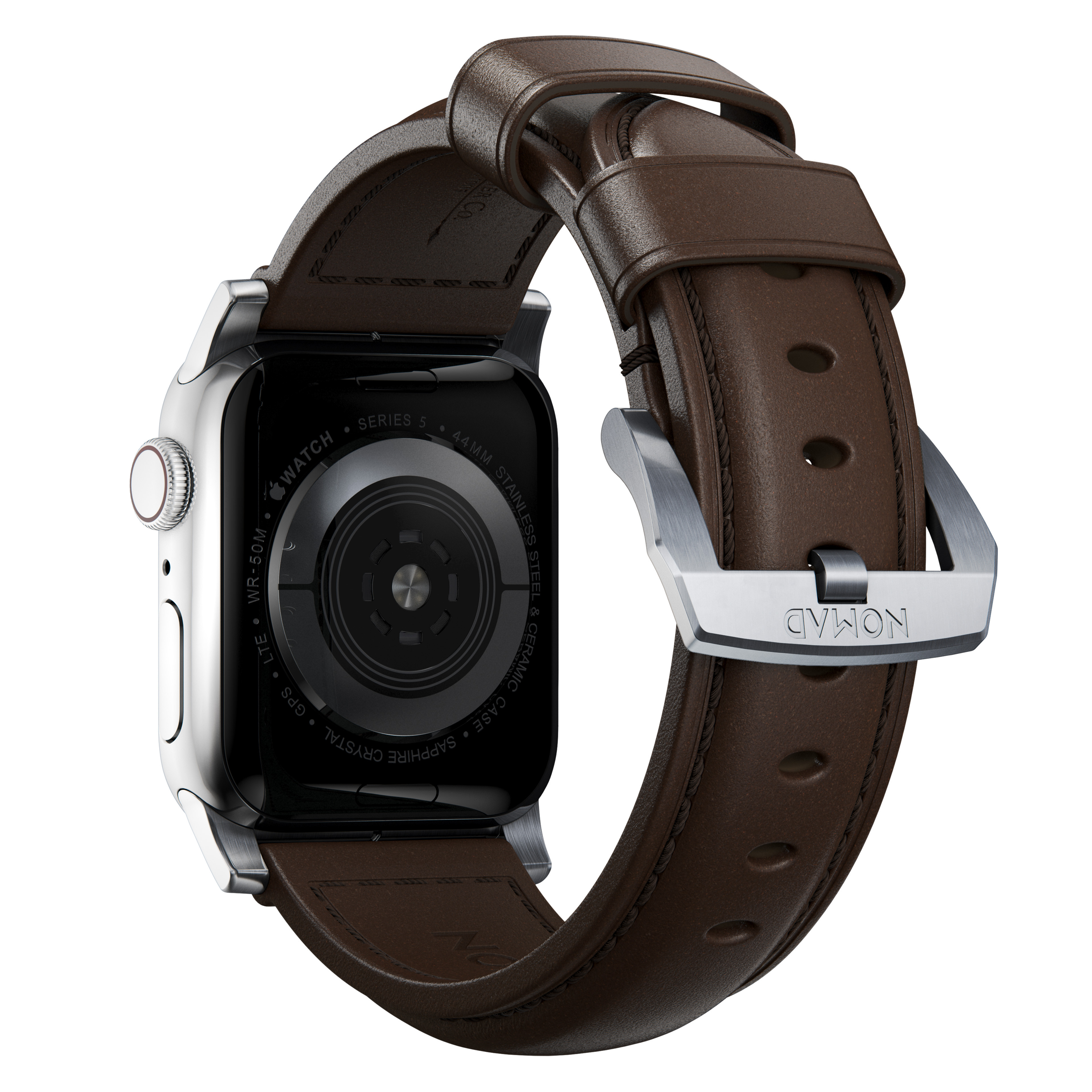 NOMAD Traditional Band Apple Watch 46/49mm, Horween leather (rustic brown, silver hardware)