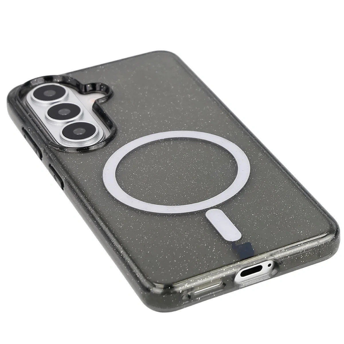 Kryt Bizon Case SparklO Magnetic Samsung Galaxy S26, transparent-black with glitter