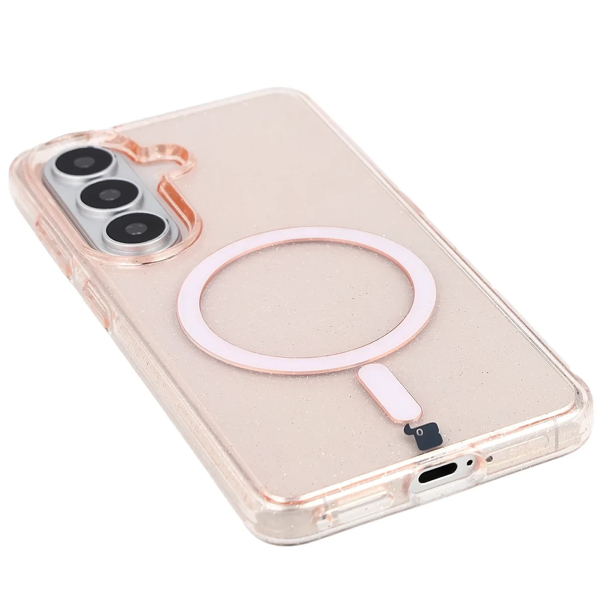 Kryt Bizon Case SparklO Magnetic Samsung Galaxy S26, transparent light orange with glitter