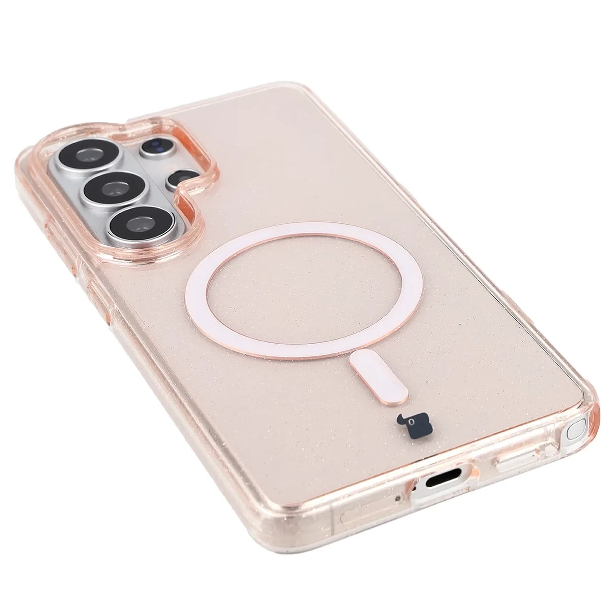 Kryt Bizon Case SparklO Magnetic Samsung Galaxy S26 Ultra, transparent light orange with glitter