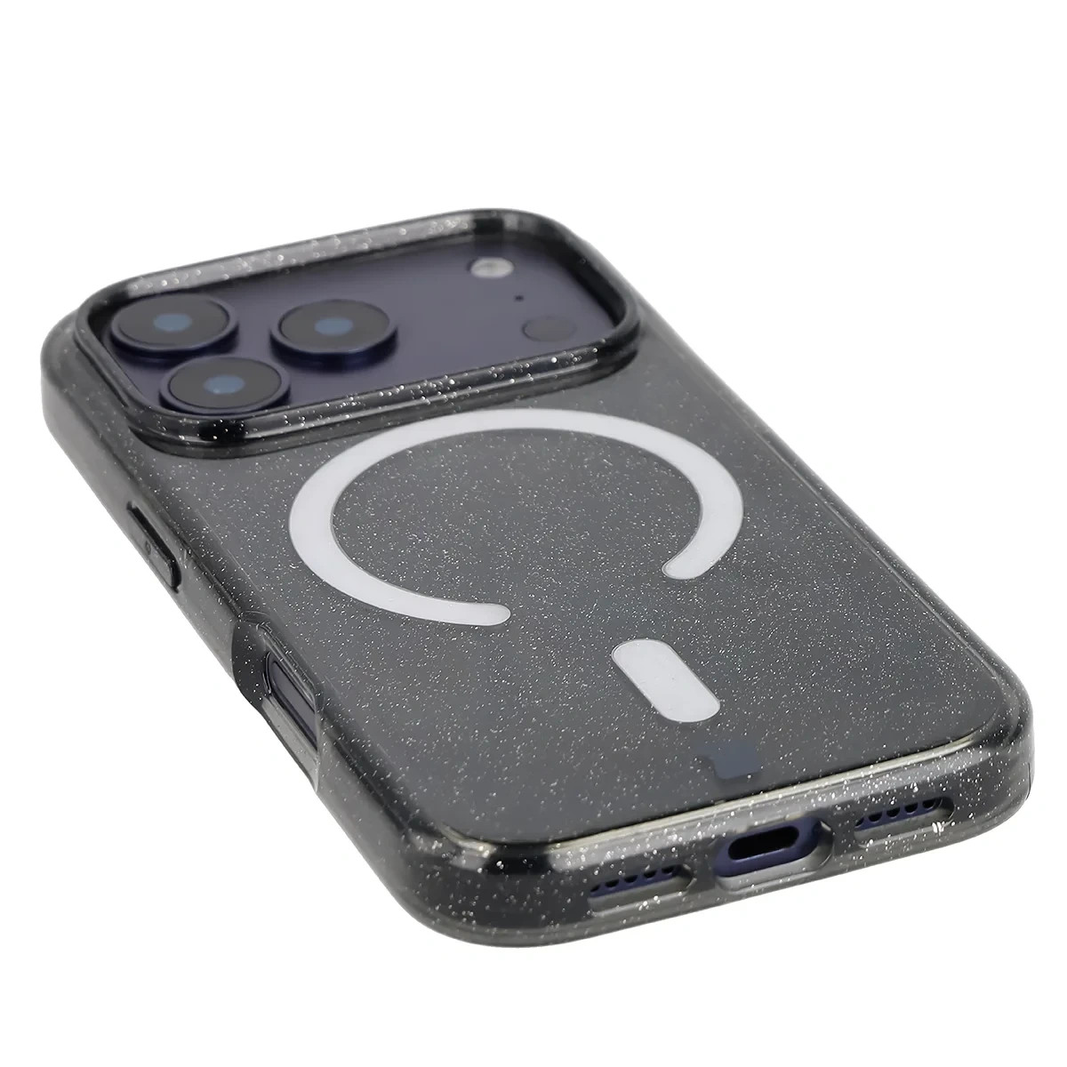 Kryt Bizon Case SparklO Magnetic Apple iPhone 17 Pro, transparent-black with glitter