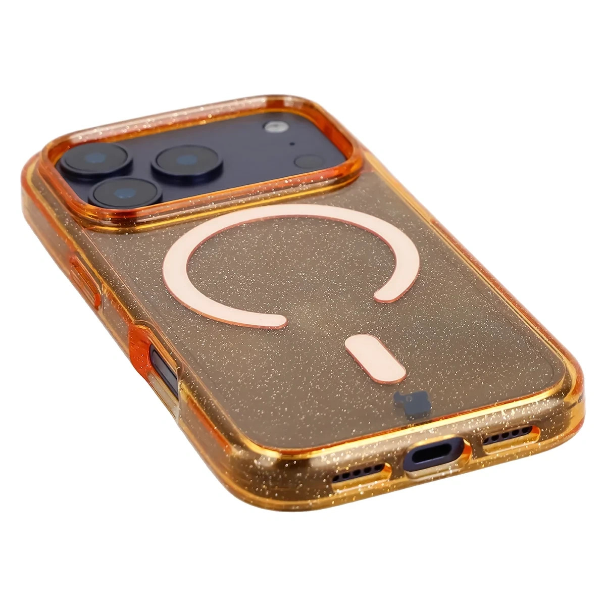 Kryt Bizon Case SparklO Magnetic Apple iPhone 17 Pro, translucent-orange with glitter