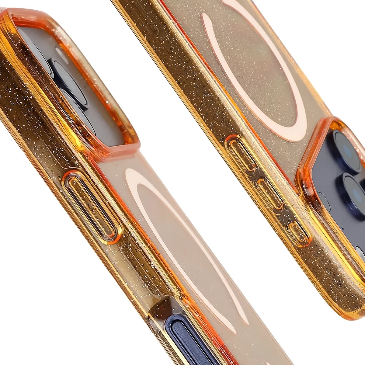 Kryt Bizon Case SparklO Magnetic Apple iPhone 17 Pro, translucent-orange with glitter