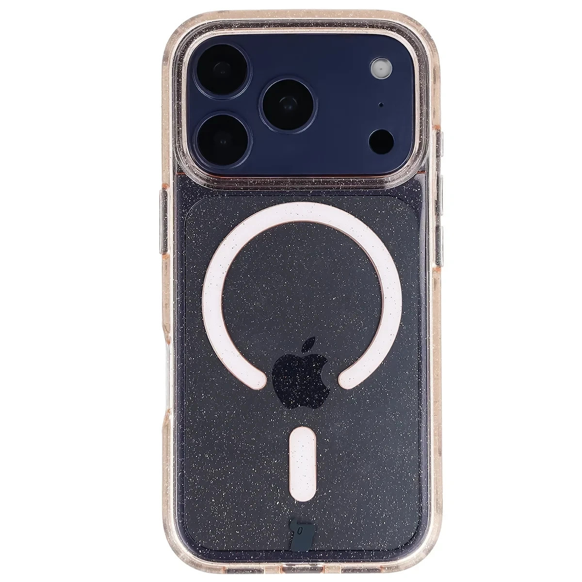 Kryt Bizon Case SparklO Magnetic Apple iPhone 17 Pro, transparent light orange with glitter