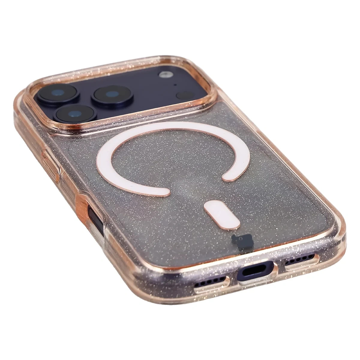 Kryt Bizon Case SparklO Magnetic Apple iPhone 17 Pro, transparent light orange with glitter